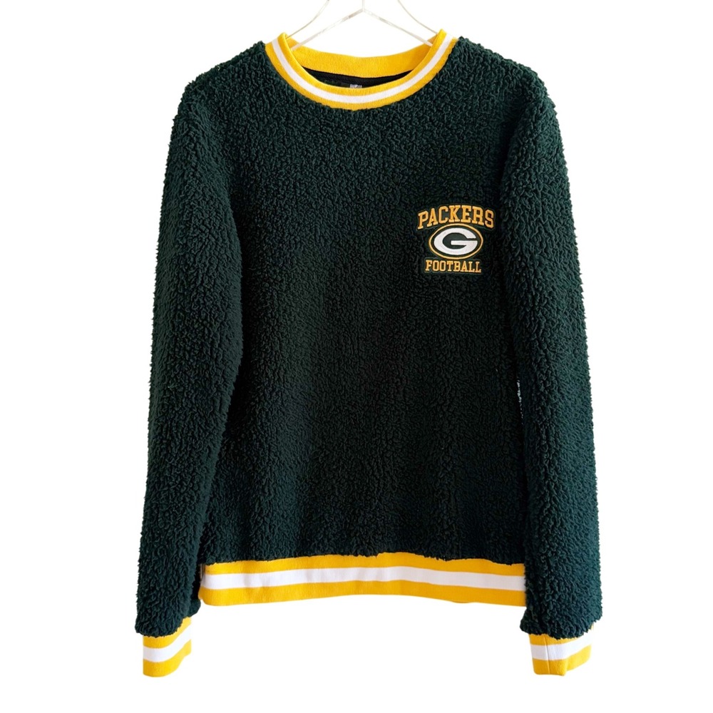 NFL Green Bay Packers Team‎ Apparel Logo Green Yellow Sherpa Pullover Small